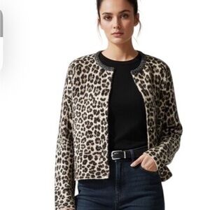 ZARA Leopard Print Jewel-Trim Cardigan